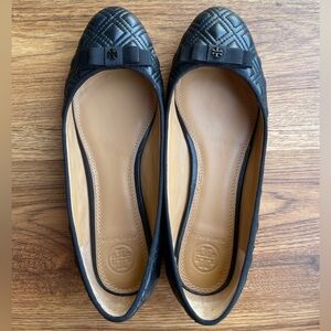 Tory Burch Black Quilted Flats with Bow